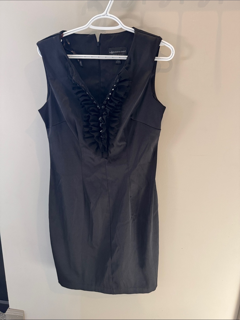 connected apparel Black Ruffle-Trim Sheath Mini Dress